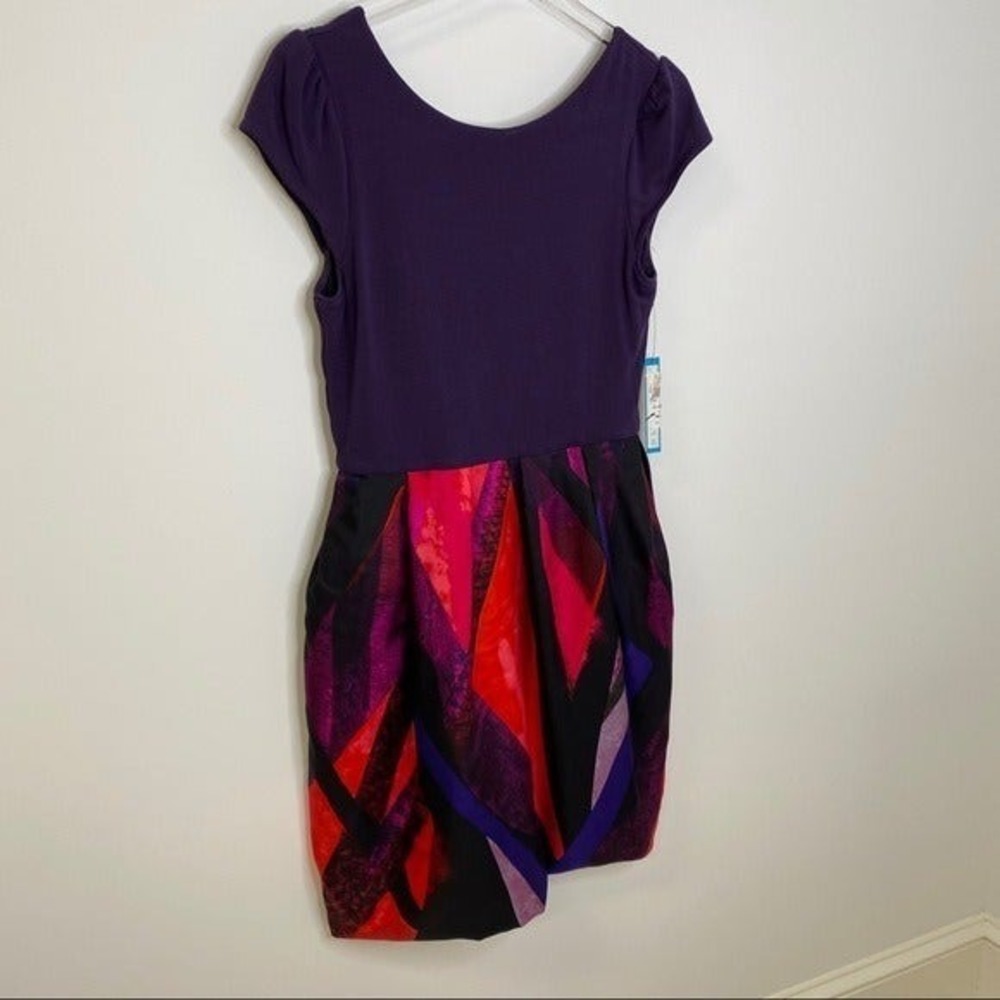 Alice + Olivia Purple Geometric Print Tulip Skirt Cocktail Dress NWT Size 0
